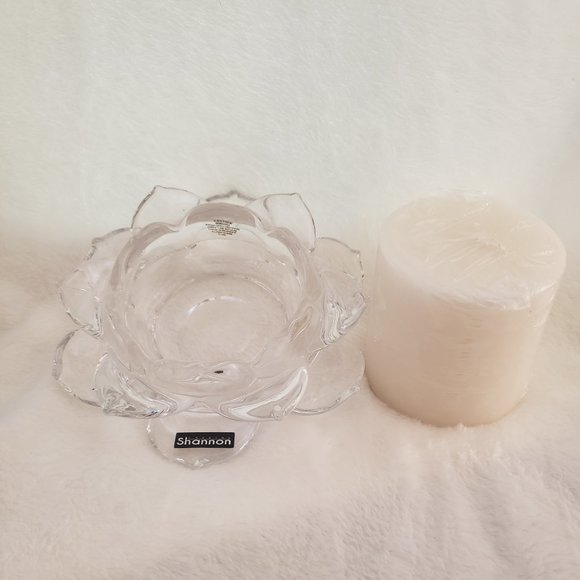 New Godinger Shannon Bohemian Crystal Lotus Pillar Candle Holder - Picture 6 of 7